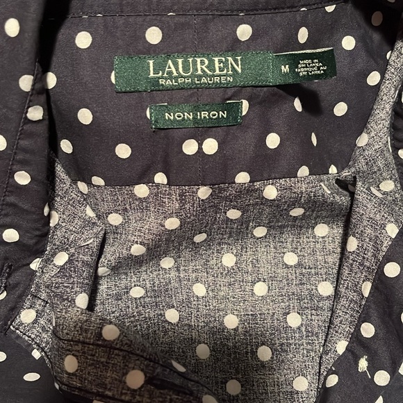 Lauren Ralph Lauren Cotton Navy w/ Dots Button Front Blouse Size M - Picture 2 of 8